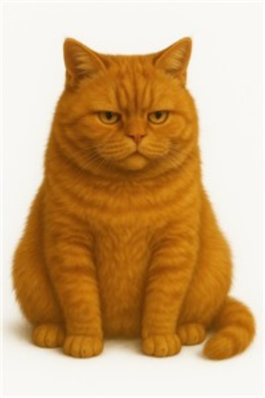 Den Grumpy Kat i Fokus - Oplev det charmerende portræt af en stor, orange kat med en uforglemmelig utilfreds mine. Den strålende hvide baggrund fremhæver kattens udtryk og tilføjer en sjov, livlig atmosfære til dit hjem.