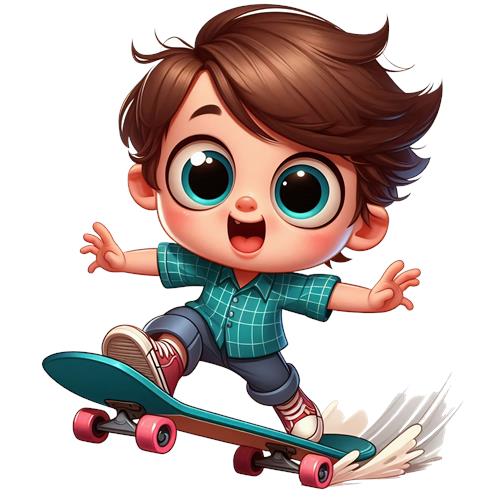 Glad dreng på skateboard