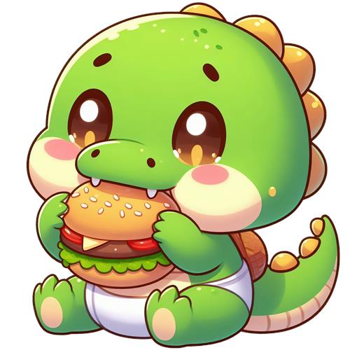 Sødt dinosaurusbarn med burger