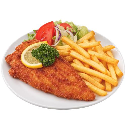 Wienerschnitzel med pommes frites