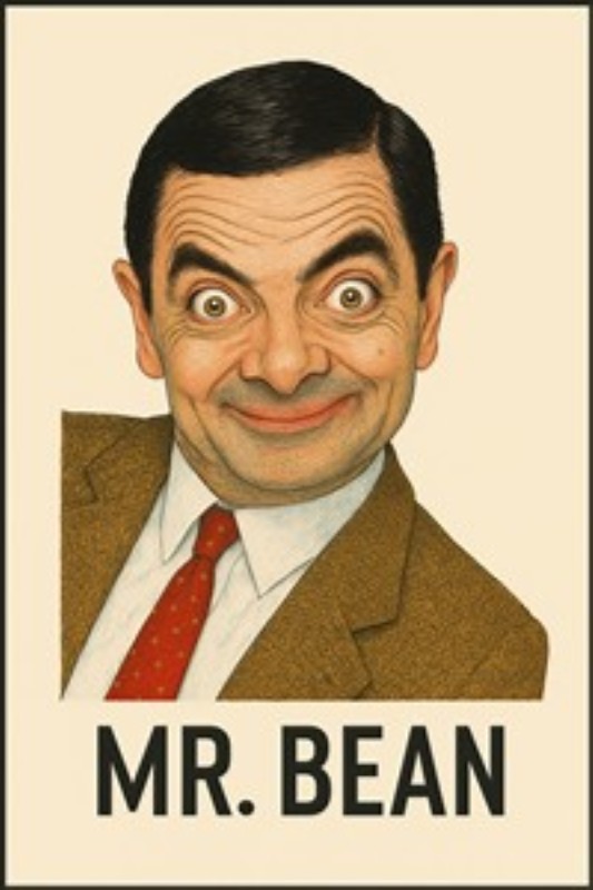 Mr. Bean: Den Komiske Legende - Oplev humoren med denne farverige plakat af den elskede karakter Mr. Bean. Hans skæve smil og karakteristiske udtryk bringer liv og glæde ind i dit hjem.