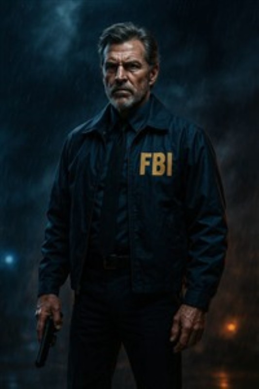 FBI Agent i Stormens Midte - Oplev spændingen med denne dramatiske plakat, der fanger en resolut FBI-agent i regnen, der beskytter retfærdighed. Den intense atmosfære og de mørke nuancer tilfører ethvert rum en følelse af eventyr og magt.