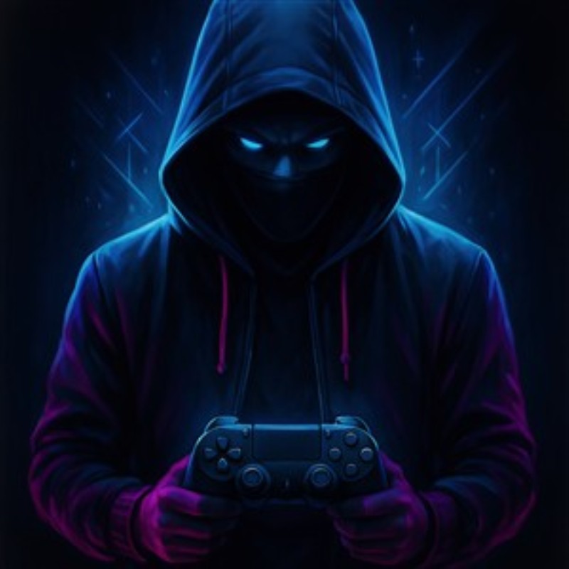 Neon Gamer Mystik - Oplev intensiteten ved gaming med denne fængende plakat. Den mystiske figur med hætte og lyse neonlys skaber en atmosfære af spænding og eventyr i dit gamingrum.